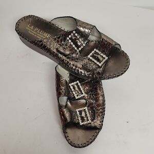 LA PLUME Made In Italy Leather Women's Metallic Slide Sandals Sz 39/US 8/8.5
